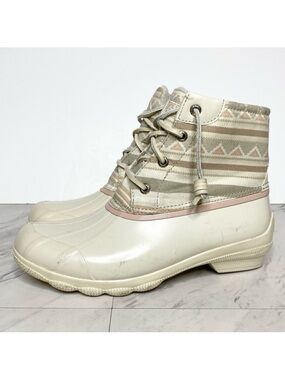 Sperry Saltwater Off White Printed Duck Boot 6 1/2 M